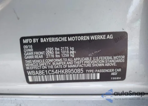 2017 BMW 330E Iperformance из США, поврежденный, VIN WBA8E1C54HK895085